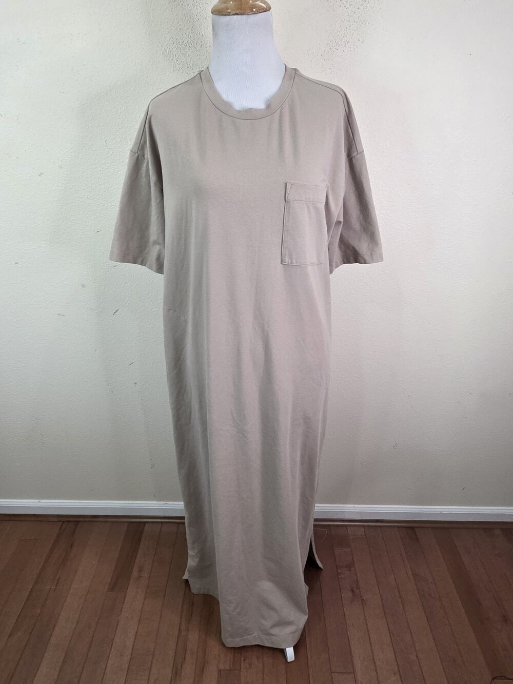 Nordstrom Women's Beige Short Sleeve Long Maxi Shirt Dress Size Medium